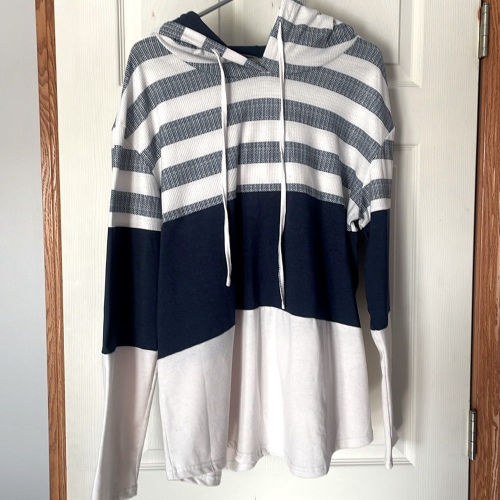 Nautical stripped hoodie navy & white xl